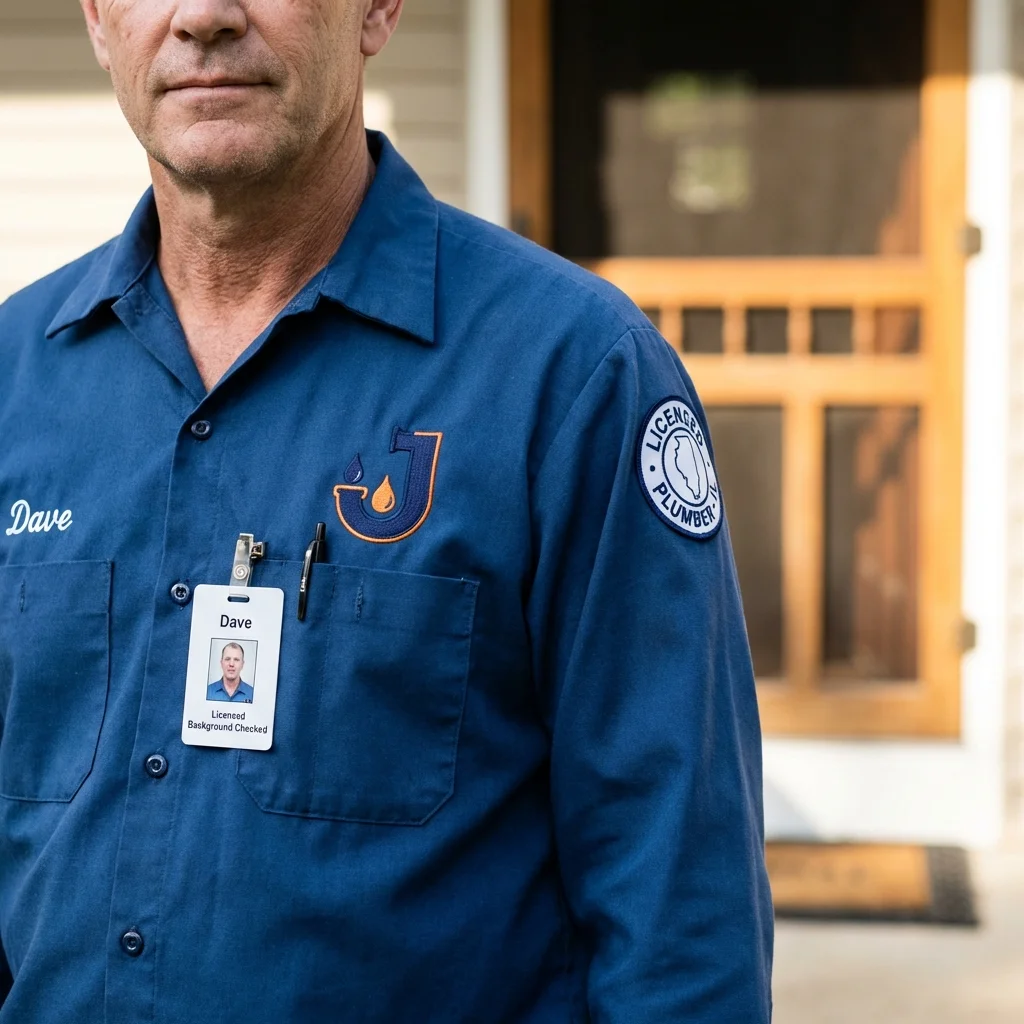 Licensed plumber showing ID badge in New Paltz, NY