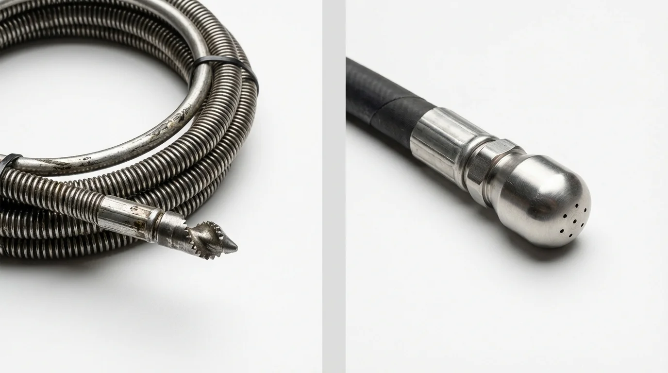 Drain snake cable and hydro jetting nozzle used for drain cleaning in New Paltz, NY