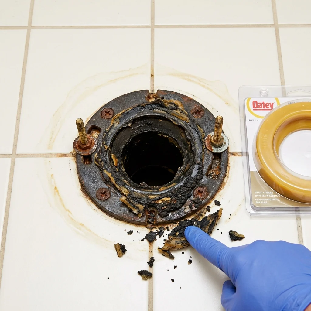Failed wax ring showing water seepage at the base of a toilet in a New Paltz, NY home