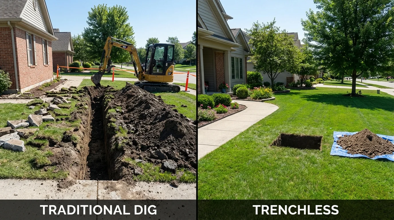 Trenchless sewer repair with minimal yard damage versus traditional excavation in New Paltz, NY
